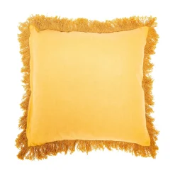 Block Print Fringed Cushion Cover Mustard