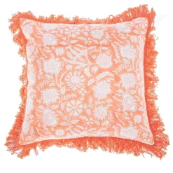 Block Print Fringed Cushion Cover Terracotta