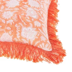 Block Print Fringed Cushion Cover Terracotta