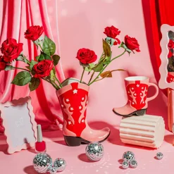 Cowboy Boot Pink & Red Vase