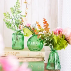 Green Glass Bud Vases - Set Of 3
