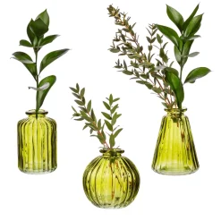 Olive Green Glass Bud Vases - Set of 3