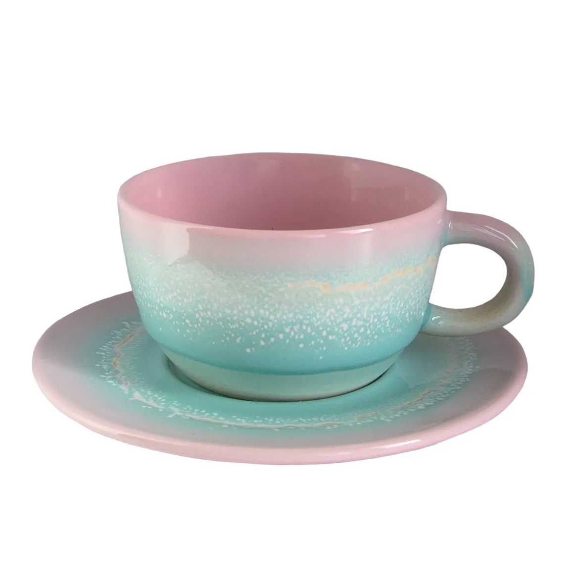 Pastel Ombre Tea Cup & Saucer Set Pink & Green