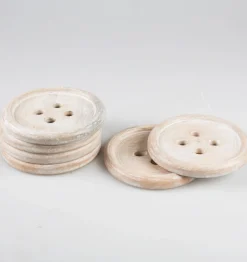Wooden Brown Button Coaster - Set of 6